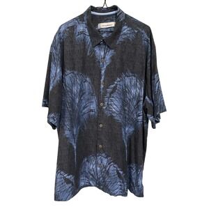 Tommy Bahama XL 100% Silk Short Sleeve Button Up Shirt Black Tropical Camp Beach